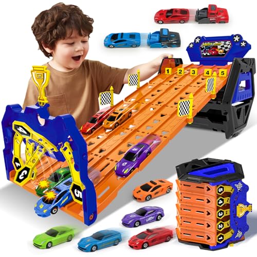 BuzzoXerex Auto Rennbahn für Kinder, Transport LKW mit 5 Autos, Portable Spielzeug Autorennbahn Auto Raceway, Spielzeug Race Truck Geschenk für Jungen 3 4 5 6 7 8 Jahren BuzzoXerex Auto Rennbahn für Kinder, Transport LKW mit 5 Autos, Portable Spielzeug Autorennbahn Auto Raceway, Spielzeug Race Truck Geschenk für Jungen 3 4 5 6 7 8 Jahren von BuzzoXerex