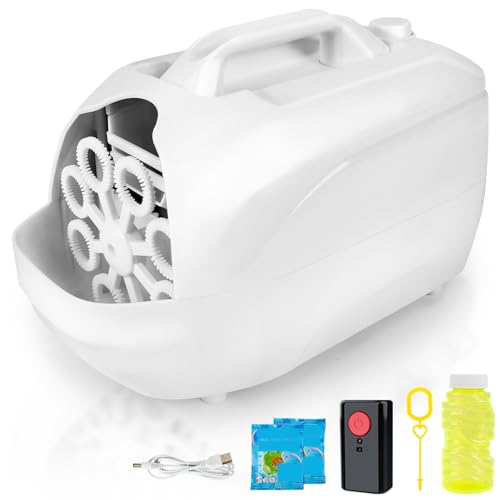 BuzzoXerex Seifenblasenmaschine Hochzeit, Ferngesteuerte Automatische Seifenblasenmaschine 20000+ /Min Bubble Machine 380ML Tragbare Blasenmaschine mit LED Licht für Hochzeit, Festival (Weiß) von BuzzoXerex