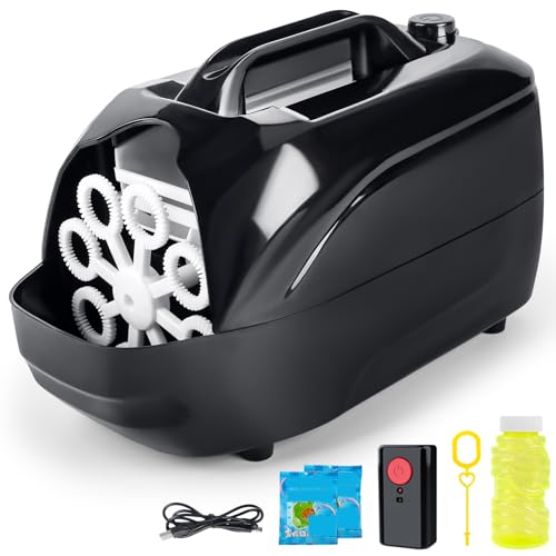 BuzzoXerex Seifenblasenmaschine Hochzeit, Ferngesteuerte Automatische Seifenblasenmaschine 20000+ /Min Bubble Machine 380ML Tragbare Blasenmaschine mit LED Licht für Hochzeit, Festival (Schwarz) von BuzzoXerex