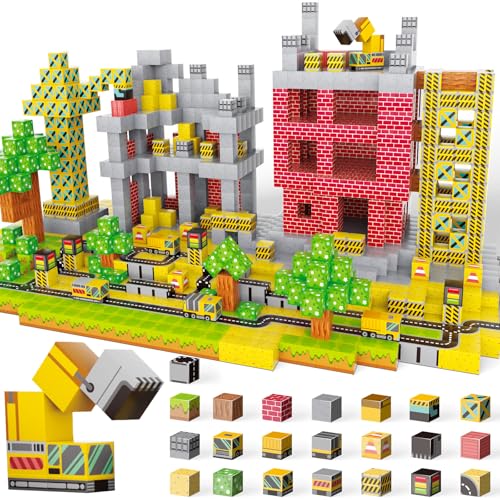 BuzzoXerex Magnetische Bausteine, 2.5CM Magnetbausteine Magnetic Building Blocks mit Bagger Kran Spielzeug Magnetische Bauwelt ab 4 5 6 7 8 9 Jahre Kinder für Weihnachten, Geburtstag von BuzzoXerex