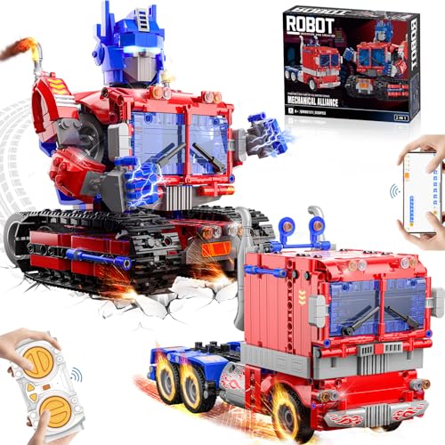 BuzzoXerex Technik Ferngesteuert Bauspielzeug für Kinder, 2 in 1 Fernbedienung Roboter und Auto Bauspielzeug, Roboter Bauspielzeug Programmierbar APP und Ferngesteuert Geschenk für 8+ Jungen Mädchen von BuzzoXerex