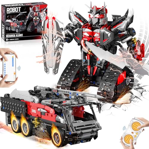 BuzzoXerex Technik Ferngesteuert Bauspielzeug für Kinder, 2 in 1 Fernbedienung Roboter und Auto Bauspielzeug, Roboter Bauspielzeug Programmierbar APP und Ferngesteuert Geschenk für 8+ Jungen Mädchen von BuzzoXerex