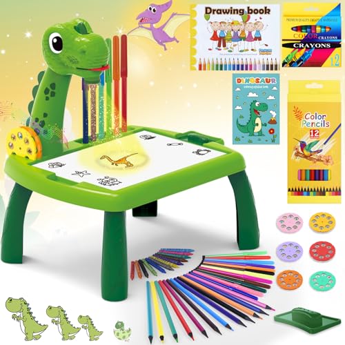 BuzzoXerex Zeichenprojektor für Kinder, Projektion Zeichentafel Kind 48 Stück Malprojektor Kinder Set mit 48 Motiven, Skizzenbuch, Stickerbuch, Farbige Stifte für 3-10 Jahre Kind (Grün) von BuzzoXerex