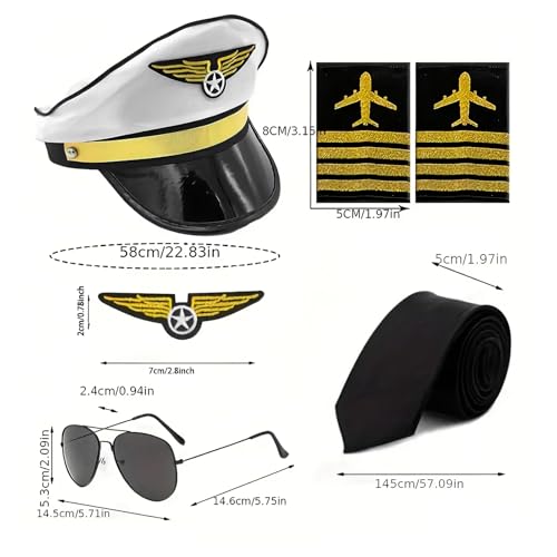5 Stück Pilot Kostüm Zubehör Fliegere Kapitän Verkleidung Accessoires Mit Pilotenmütze, Abzeichen, Krawatte, Sonnenbrille, Schulterklappen Für Party Dress Up Pilot Kapitän Kostüm Für Erwachsene 5 Stück Pilot Kostüm Zubehör Fliegere Kapitän Verkleidung Accessoires Mit Pilotenmütze, Abzeichen, Krawatte, Sonnenbrille, Schulterklappen Für Party Dress Up Pilot Kapitän Kostüm Für Erwachsene von Bvizyelck