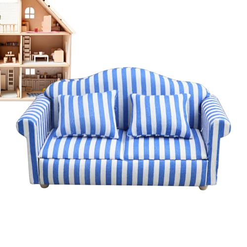 Bvizyelck Miniatur-Puppenhaus-Couch-Sofa, Puppenhaus-Couch mit Kissen | -Puppenhausmöbel im Maßstab 1:12, Couch und Stuhl | Hochsimuliertes Miniatursofa aus Holzstoff, rote und weiße Streifen, Bvizyelck Miniatur-Puppenhaus-Couch-Sofa, Puppenhaus-Couch mit Kissen | -Puppenhausmöbel im Maßstab 1:12, Couch und Stuhl | Hochsimuliertes Miniatursofa aus Holzstoff, rote und weiße Streifen, von Bvizyelck