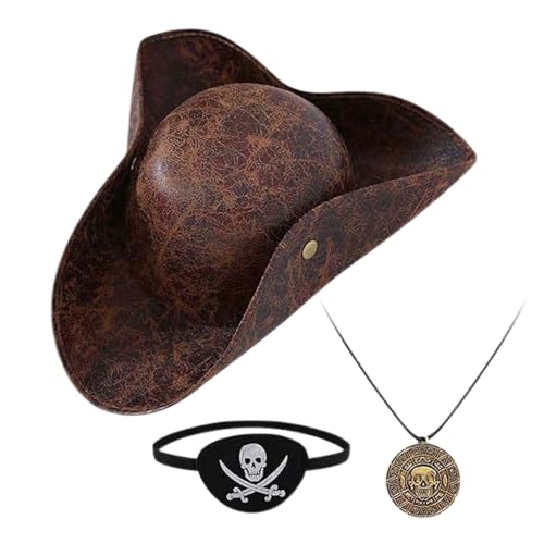 Bvizyelck Piraten Kostüm Kapitän Hut | Halloween Piratenkostüm-Hut mit Halskette - Retro-Outfit Kunstleder Szenen Requisite Für Erwachsene Und Jugendliche Bvizyelck Piraten Kostüm Kapitän Hut | Halloween Piratenkostüm-Hut mit Halskette - Retro-Outfit Kunstleder Szenen Requisite Für Erwachsene Und Jugendliche von Bvizyelck