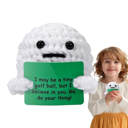 Bvizyelck Positive Crochet | Golfball Häkelbegleiter Als Emotionale Stütze,Handgefertigte Plüschpuppe mit Inspirierenden Botschaften als Geschenkidee für Valentinstag Büro Ostern Geburtstag Schule von Bvizyelck