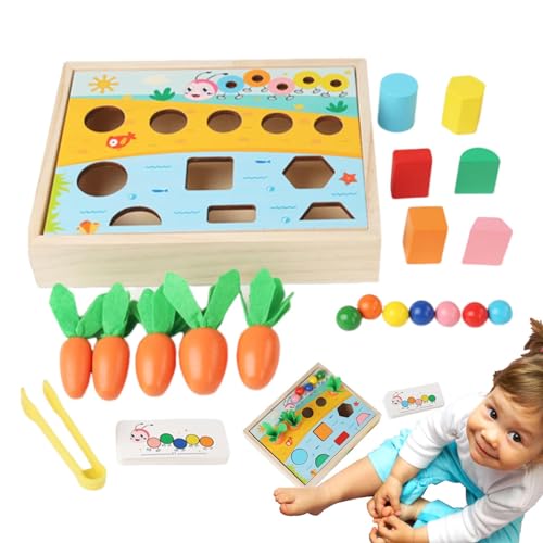 Farbanpassungsspiel,Lernspielzeug aus Holz - Lernspielzeug aus Holz - Farbform-Matching-Spiel, 3-in-1-Karottenform-Sortierspielzeug, Farbform-Feinmotorikspiel für Kinder im Alter von 1–3 Jahren von Bvizyelck