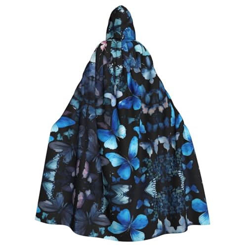 Bvrctyp Kapuzenumhang mit Kapuze, Motiv: blaue Schmetterlinge, weiße Blumen, Halloween, Weihnachten, Party, Cosplay Bvrctyp Kapuzenumhang mit Kapuze, Motiv: blaue Schmetterlinge, weiße Blumen, Halloween, Weihnachten, Party, Cosplay von Bvrctyp