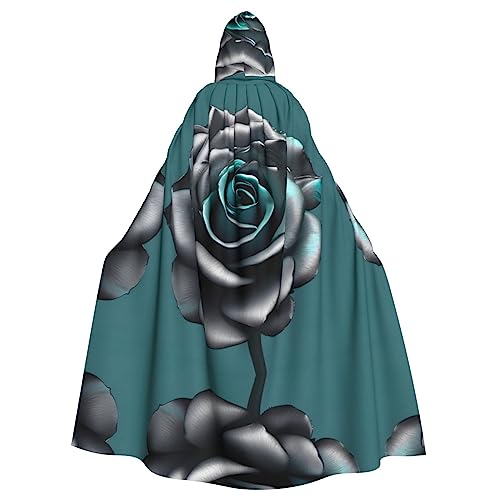 Bvrctyp Kapuzenumhang mit Kapuze, Rosen-Motiv, Blaugrün, Grau, für Halloween, Weihnachten, Party, Cosplay von Bvrctyp