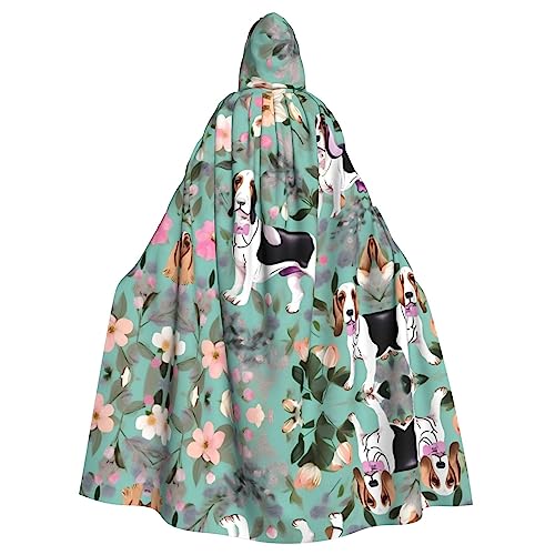 Bvrctyp Kapuzenumhang mit Kapuze und süßem Basset Hound mit Blumenmuster, Halloween, Weihnachten, Party, Cosplay Bvrctyp Kapuzenumhang mit Kapuze und süßem Basset Hound mit Blumenmuster, Halloween, Weihnachten, Party, Cosplay von Bvrctyp