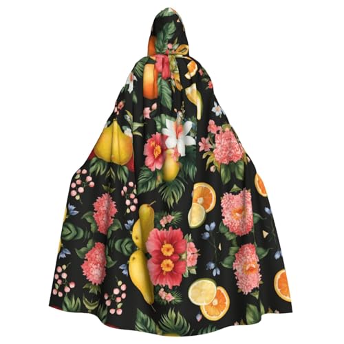 Bvrctyp Kapuzenumhang mit Kapuze und tropischem Früchte-Druck, Halloween, Weihnachten, Party, Cosplay-Kostüme von Bvrctyp