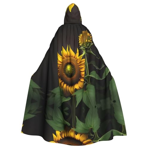 Bvrctyp Kapuzenumhang mit Sonnenblumen im Unkraut bedruckt, mit Kapuze, Halloween, Weihnachten, Party, Cosplay-Kostüme von Bvrctyp