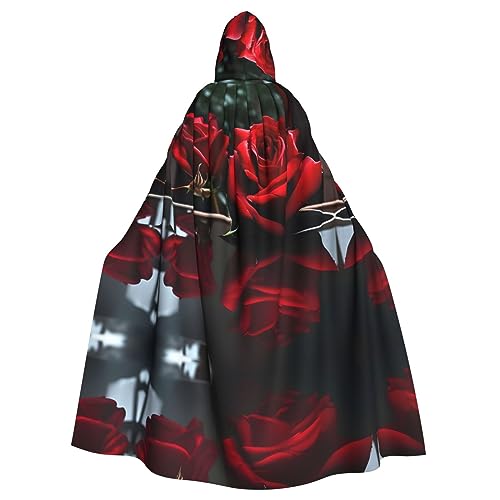 Bvrctyp Roter Umhang mit Kapuze und verspiegeltem Rosen-Druck, für Halloween, Weihnachten, Party, Cosplay-Kostüme Bvrctyp Roter Umhang mit Kapuze und verspiegeltem Rosen-Druck, für Halloween, Weihnachten, Party, Cosplay-Kostüme von Bvrctyp