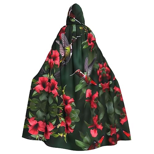 Bvrctyp Umhang mit Kapuze, Kolibris, rote Blumen, Hibiskus, mit Kapuze, Halloween, Weihnachten, Party, Cosplay Bvrctyp Umhang mit Kapuze, Kolibris, rote Blumen, Hibiskus, mit Kapuze, Halloween, Weihnachten, Party, Cosplay von Bvrctyp