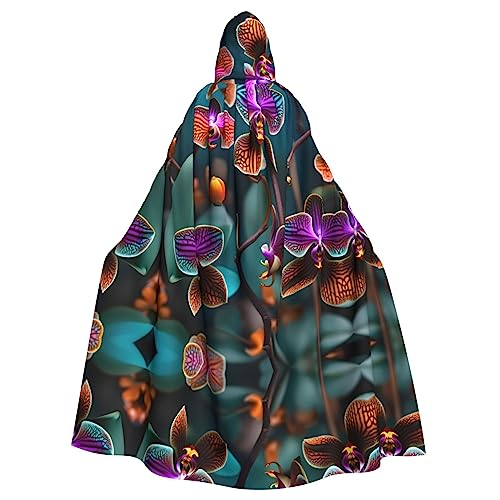 Bvrctyp Umhang mit Kapuze und Orchideen-Druck, Blaugrün und Orange, Halloween, Weihnachten, Party, Cosplay Bvrctyp Umhang mit Kapuze und Orchideen-Druck, Blaugrün und Orange, Halloween, Weihnachten, Party, Cosplay von Bvrctyp