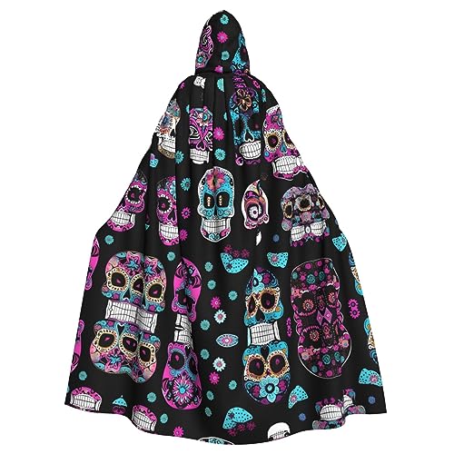 Bvrctyp Umhang mit Kapuze und buntem Totenkopf-Druck, für Halloween, Weihnachten, Party, Cosplay-Kostüme Bvrctyp Umhang mit Kapuze und buntem Totenkopf-Druck, für Halloween, Weihnachten, Party, Cosplay-Kostüme von Bvrctyp
