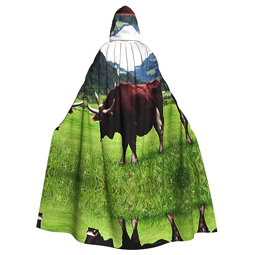 Bvrctyp Umhang mit Kapuze und echter Schweizer Kuh, brauner Druck, für Halloween, Weihnachten, Party, Cosplay Bvrctyp Umhang mit Kapuze und echter Schweizer Kuh, brauner Druck, für Halloween, Weihnachten, Party, Cosplay von Bvrctyp