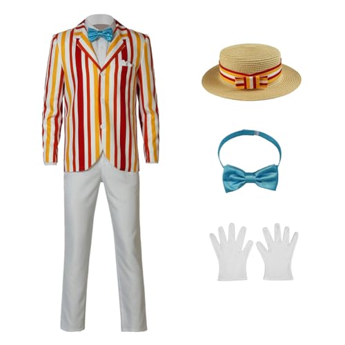 Bvxmsel Herren Bert Kostüm Uniform Regenbogen Gestreift Anzug Blazer Cosplay Outfits mit Hut Handschuhe L von Bvxmsel
