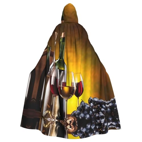 Bxzpzplj Kapuzenumhang mit Trauben-, Weinflaschen- und Getränke-Druck, für Erwachsene, Karneval, Hexe, Cosplay, Kostüm, Karneval, Partyzubehör, 185 cm von Bxzpzplj