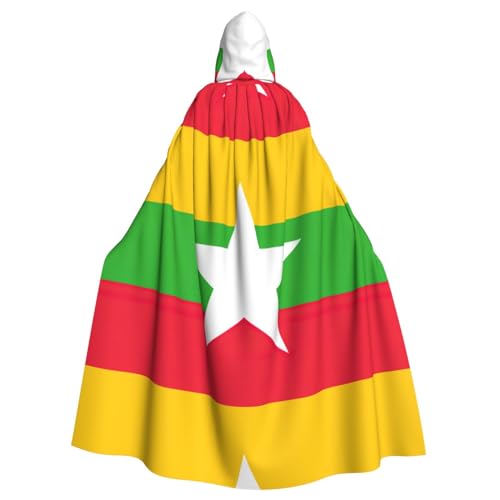 Bxzpzplj Mystischer Kapuzenumhang mit Flagge von Myanmar, für Damen und Herren, Halloween, Cosplay und Karneval, 185 cm von Bxzpzplj
