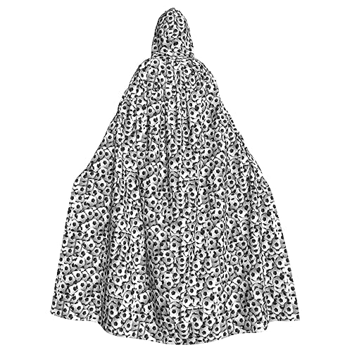 Bxzpzplj Schwarzer und weißer Kapuzenumhang mit Fußball-Muster, für Damen und Herren, Halloween-Kostüm, 185 cm von Bxzpzplj