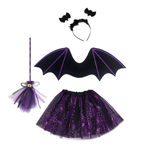 Byeaon D Evil Wings Vierköpfige Set, Fledermauskostüm-Kinder Mädchen, Stick Halloween Kostüm, 53x20 cm, flauschiger Tüllrock, leicht zu tragen für Halloween Byeaon D Evil Wings Vierköpfige Set, Fledermauskostüm-Kinder Mädchen, Stick Halloween Kostüm, 53x20 cm, flauschiger Tüllrock, leicht zu tragen für Halloween von Byeaon