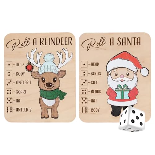 Hölzerne Weihnachtsbrettspiel, leicht zu Lernen, Wood Christmas Roll-A-Rindeer Puzzle-Spiel, Roll The Dice und Bauen das Rentier, tragbares Design für Teenager Jugend Tochter Sohn Frauen G von Byeaon