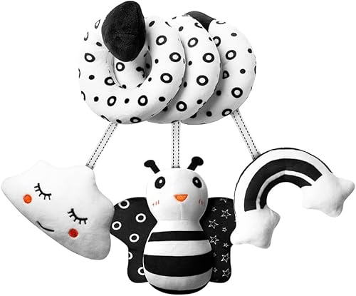 Byffoer Baby Spirale Kinderwagen Spielzeug,Babyschale Spielzeug Baby Spielzeug 0-6 Monate,Aktivitätsspirale Kinderwagenkette Schwarz Weiß Kontrast Hängespielzeug ab 3 Monate Neugeborenes Geschenke von Byffoer