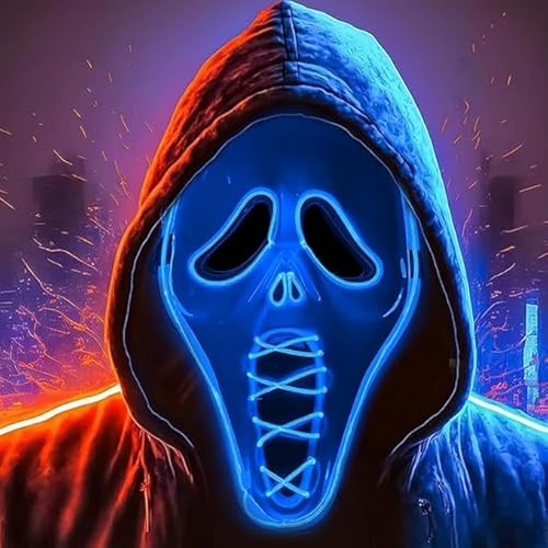 Byffoer Halloween Maske mit Led,Ghost Face Masken Halloween Horror Scream Maske, Glitzer Grusel Masken für Erwachsene Kinder mit Led Horror für Geisterhaus, Mottopartys und Rollenspiele Byffoer Halloween Maske mit Led,Ghost Face Masken Halloween Horror Scream Maske, Glitzer Grusel Masken für Erwachsene Kinder mit Led Horror für Geisterhaus, Mottopartys und Rollenspiele von Byffoer