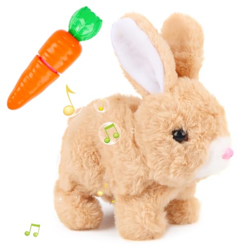 Byffoer Bunny Interaktives Spielzeug, Osterhase Spielzeug, Haustier Plüschhase mit Karotten Osterspielzeug, Walking und Sounding Wiggle Ohren und Move Nase, großes Geschenk für Kinder! von Byffoer