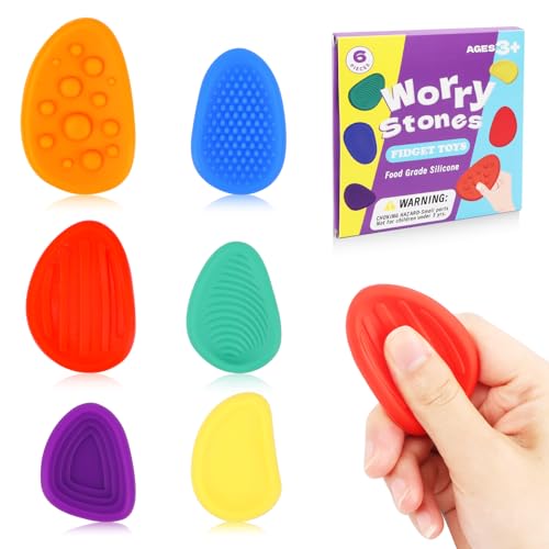 Fidget Toys Sensory Stones,6 Stück Stressabbau Spielzeug Sensorisches,Sensorik-Spielzeug für Kinder Erwachsene ,Fidget Toys Autism Sensory Toy für Stress, Angst, Adhs von Byffoer