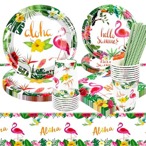 Flamingo Partygeschirr Set,Hawaii Geburtstag Deko Pappteller Kindergeburtstag mit Flamingo,Ananas Party Teller für Urlaub Sommer Deko Junge Mädchen Partys 16 Gäste Flamingo Partygeschirr Set,Hawaii Geburtstag Deko Pappteller Kindergeburtstag mit Flamingo,Ananas Party Teller für Urlaub Sommer Deko Junge Mädchen Partys 16 Gäste von Byffoer