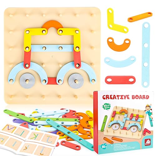 Montessori Pegboard Puzzle,Holzpuzzle Montessori Spielzeug Holz Montessori-Steckbrettpuzzle,Holzpuzzle Für Kleinkinder Geometriebrett Kinderspielzeug für Kinder Geschenk Jungen Mädchen von Byffoer
