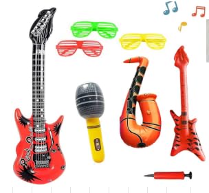 Byfoyif Aufblasbares Musikinstrument, 9 Stück, aufblasbares Festival, inklusive Bass, Gitarre, Saxophon, Mikrofon, Brille und Luftpumpe, für Geburtstage, Partys, Karneval, Musik von Byfoyif