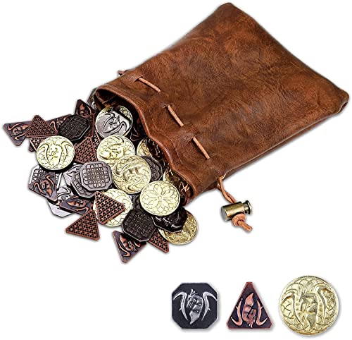 Byhoo 60 DND-Münzen mit Ledertasche, Metallmünzen – Gold-, Silber- und Kupfermünzen, Fantasie-Münzen für Brettspiele, gefälschte Münzen für Spielmarken, Rollenspielmünzen von Dungeons and Dragons Byhoo 60 DND-Münzen mit Ledertasche, Metallmünzen – Gold-, Silber- und Kupfermünzen, Fantasie-Münzen für Brettspiele, gefälschte Münzen für Spielmarken, Rollenspielmünzen von Dungeons and Dragons von Byhoo