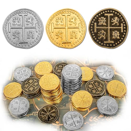 Byhoo 100 Pcs Metall Piraten Token Münzen Set, Realistische Schatz Spanisch Währung Münzen für Piraten Schatztruhe Schatzsuche Cosplay Spielzeug Brettspiel Byhoo 100 Pcs Metall Piraten Token Münzen Set, Realistische Schatz Spanisch Währung Münzen für Piraten Schatztruhe Schatzsuche Cosplay Spielzeug Brettspiel von Byhoo