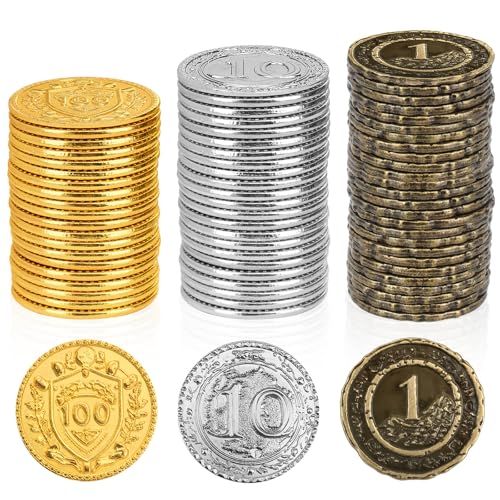 Byhoo 150 PCS Metall DND Münzen, 1,2“ Gold Silber Kupfer Token mit Nennwert für Brettspiel und Tabletop RPG, Fantasy Metallmünzen für Piraten Spiel Party Cosplay Byhoo 150 PCS Metall DND Münzen, 1,2“ Gold Silber Kupfer Token mit Nennwert für Brettspiel und Tabletop RPG, Fantasy Metallmünzen für Piraten Spiel Party Cosplay von Byhoo