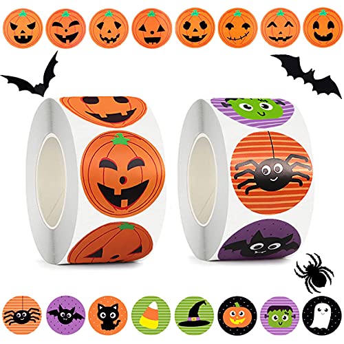 Byhoo Halloween-Aufkleber für Kinder, 1000 Stück Halloween-Kürbis-Fledermaus-Spinnen-Aufkleber, Rolle, 16 lebendige Farben und Designs, runde Siegel-Etiketten-Aufkleber, Umschlagsiegel-Kleber Byhoo Halloween-Aufkleber für Kinder, 1000 Stück Halloween-Kürbis-Fledermaus-Spinnen-Aufkleber, Rolle, 16 lebendige Farben und Designs, runde Siegel-Etiketten-Aufkleber, Umschlagsiegel-Kleber von Byhoo