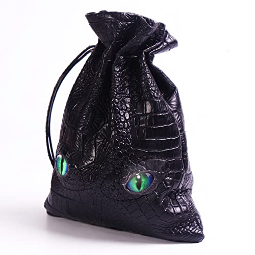 Large DND Dice Bag, Black DND Dice Bag can Hold 6 DND Dice Sets, Fire Dragon Leather Coin Bag, Glows Green Light in Eyes, Suitable for DND Board Games, Fantasy RPG Game Accessories, Dice Not Included von Byhoo
