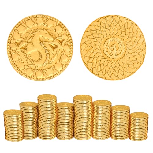 Byhoo DND Fantasy Goldmünzen aus Metall und Ledertasche für Dungeons & Dragons, Tisch-RPG-Brettspiele, Spielsteine, Schatzmünzen für Party, Tischspiele, Zubehör, Addons, Mittelalterspiel, 50 Stück von Byhoo