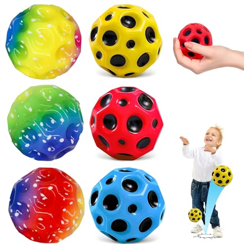 Byhotome Moon Ball,6 Stück Hohe Sprünge Gummiball Space Ball Moonball,Planeten Hüpfbälle,7 cm Flunkyball Bounce Ball Bouncing Ball für Kinder,Hohe Bounce-Loch-Ball Lavaball,Party Geschenke für Kinder von Byhotome
