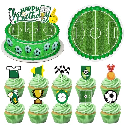 18 Stück Tortendeko Fussball Set, mit Tortendeko Essbar, Happy-Birthday Cupcake Topper, Fußball Tortenband, Fußball Torte Topper, Kuchendekoration für Geburtstagspartys/Mottopartys 18 Stück Tortendeko Fussball Set, mit Tortendeko Essbar, Happy-Birthday Cupcake Topper, Fußball Tortenband, Fußball Torte Topper, Kuchendekoration für Geburtstagspartys/Mottopartys von Byhsoep