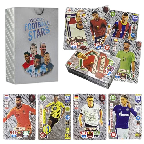Byhsoep 55 Stück World Cup Fußball Star Karte,Fußball Sammelkarte,UEFA Champions League Ball Fußballkarten,World Cup Trading Cards Für Kinder Teenager und Erwachsene Fans von Byhsoep