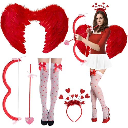 Byhsoep Amor Kostüm Damen,Romantische Amor Kostüm Accessoires mit 60cm Flügel Engel,Cupid Pfeil und Bogen,Haarreif,Strümpfe mit Schleife für Mädchen Frauen Karneval Valentinstag Party Zubehör Byhsoep Amor Kostüm Damen,Romantische Amor Kostüm Accessoires mit 60cm Flügel Engel,Cupid Pfeil und Bogen,Haarreif,Strümpfe mit Schleife für Mädchen Frauen Karneval Valentinstag Party Zubehör von Byhsoep