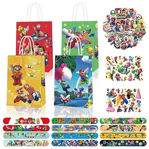 Super Bro Mitgebsel Kindergeburtstag,12 Slap Armbänder,12 Geschenktüten,50 Aufkleber,2 Tatoo Kinder,Super Bro Theme Party Decorations für Jungen und Mädchen,Fans Mitgebsel Kindergeburtstag Super Bro Mitgebsel Kindergeburtstag,12 Slap Armbänder,12 Geschenktüten,50 Aufkleber,2 Tatoo Kinder,Super Bro Theme Party Decorations für Jungen und Mädchen,Fans Mitgebsel Kindergeburtstag von Byhsoep