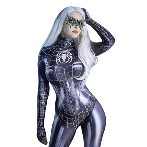 Spider Kostüm Damen Schwarz mit Maske Karneval Kostüm Einteiliger Helden Kostüm Frauen Spider Anime Bodysuit für Karneval Halloween Cosplay Party(XL) von Byhsoep