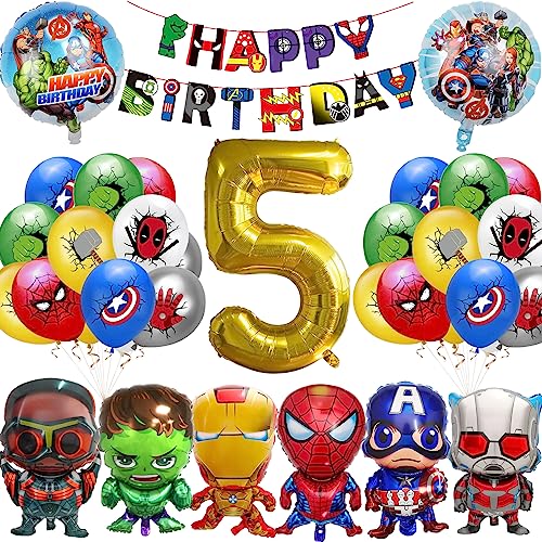 Held Geburtstagsdeko,Cartoon Geburtstag Deko 5 Jahre,Helden Deko Geburtstag Kinder 5,Cartoon Geburtstagsdeko 5 Jahre Folienballon und Luftballons für Kinder Geburtstagsfeier Deko von Byhsoep