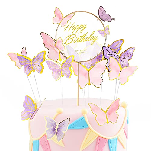 Bymivofun 21 Stück Schmetterlinge Kuchendekoration, alles Gute zum Geburtstag Schmetterling Kuchendekoration, für Mädchen Säuglingsmädchen Geburtstagsfeier Valentinstag von Bymivofun