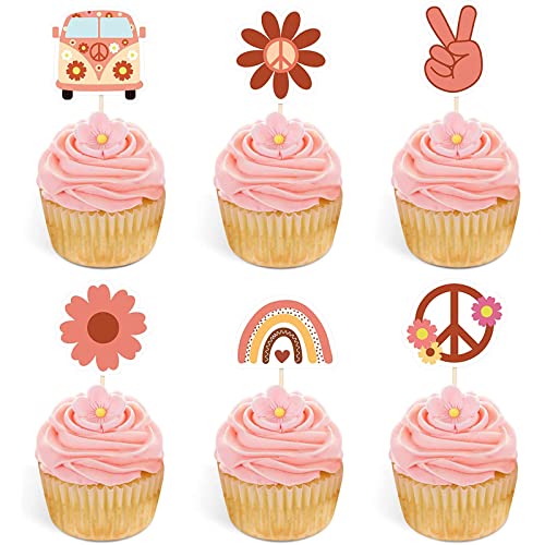 Bymivofun 24 Stück Hippie Party Cupcake Topper, Two Groovy Party Dekorationen, Peace Love Cupcake-Topper, für Blumenmädchen-Geburtstagsfeier, 60er Jahre Thema Boho Rainbow Party Supplies Bymivofun 24 Stück Hippie Party Cupcake Topper, Two Groovy Party Dekorationen, Peace Love Cupcake-Topper, für Blumenmädchen-Geburtstagsfeier, 60er Jahre Thema Boho Rainbow Party Supplies von Bymivofun